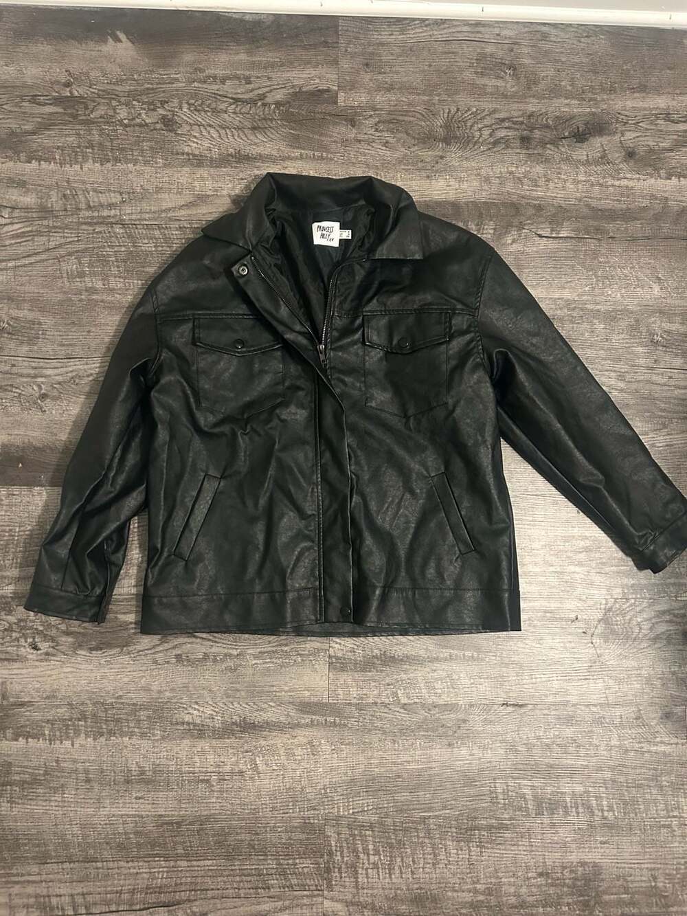 Princess Polly Black Faux Leather Utility Jacket Size US 2
